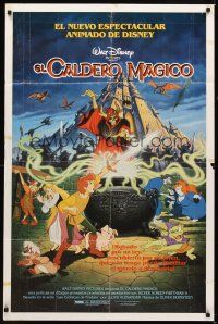 6c119 BLACK CAULDRON Spanish/U.S. 1sh '85 first Walt Disney CG, cool different fantasy art!