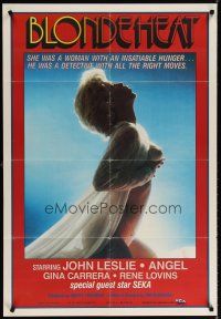 6c134 BLONDE HEAT video/theatrical 1sh '85 John Leslie, Seka, sexy insatiable hunger!