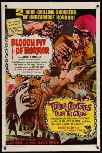 6c140 BLOODY PIT OF HORROR/TERROR-CREATURES FROM GRAVE 1sh '67 bone-chilling, unbearable horror!