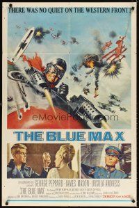 6c142 BLUE MAX 1sh '66 great artwork of WWI fighter pilot George Peppard in airplane!