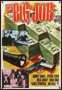 6c112 BIG JOB English 1sh '65 Sid James, Sylvia Syms, cool Chantrell artwork of money & gun!