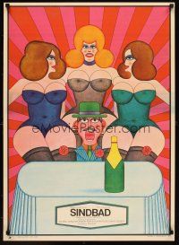 6e662 SINBAD Polish 23x33 '72 Zoltan Latinovits, wacky Andrzej Krajewski art of man w/three girls!