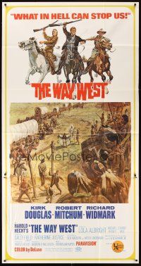 6h926 WAY WEST 3sh '67 Kirk Douglas, Robert Mitchum, Richard Widmark, art of frontier justice!