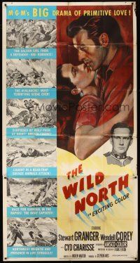 6h938 WILD NORTH 3sh '52 artwork of Stewart Granger holding sexy Cyd Charisse!