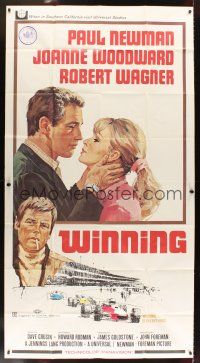 6h942 WINNING 3sh '69 Paul Newman, Joanne Woodward, Indy car racing art by Howard Terpning!