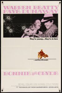 6k147 BONNIE & CLYDE 1sh '67 notorious crime duo Warren Beatty & Faye Dunaway!