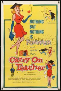 6k192 CARRY ON TEACHER 1sh '62 Kenneth Connor, Charles Hawtrey, English, sexy comic art!