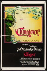 6k208 CHINATOWN 1sh '74 art of Jack Nicholson & Faye Dunaway by Jim Pearsall, Roman Polanski