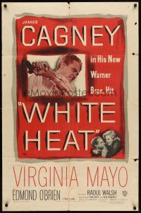 6k970 WHITE HEAT 1sh '49 James Cagney is Cody Jarrett, classic film noir, top of the world, Ma!