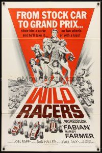 6k976 WILD RACERS 1sh '68 Fabian, AIP, cool art of formula one car racing & sexy babes!