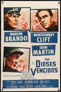 6k995 YOUNG LIONS Spanish/U.S. 1sh '58 art of Nazi Marlon Brando, Dean Martin & Montgomery Clift!