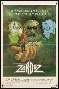 6k997 ZARDOZ 1sh '74 fantasy art of Sean Connery, who has seen the future and it doesn't work!