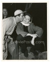 6m889 SUMMER STOCK candid 8x10 key book still '50 Phil Silvers kisses Judy Garland on the cheek!