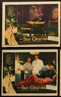 6w514 SHE-CREATURE 4 LCs '56 Chester Morris, Tom Conway, cool border art of Marla English!