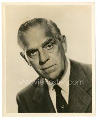 7j686 FRANKENSTEIN 1970 8x10 still '58 creepy portrait of Boris Karloff wearing suit & tie!