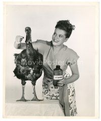 7j775 JANIS PAIGE 8x10 still '46 wacky portrait feeding vitamins to turkey during corn shortage!