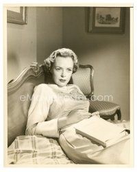 7j806 JUNE LOCKHART 8x10 still '50s close up sitting on bed with book in her lap!