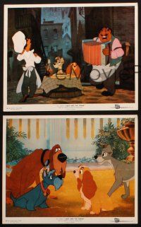 7j496 LADY & THE TRAMP 3 color 8x10 stills '55 Disney classic dog cartoon, includes spaghetti scene