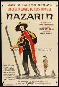 7k682 NAZARIN French 31x47 '59 Luis Bunuel, cool Dovarinoff art of Mexican Catholic priest!