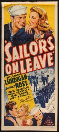 7m832 SAILORS ON LEAVE Aust daybill '41 William Lundigan, Shirley Ross, cool stone litho art!