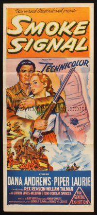 7m858 SMOKE SIGNAL Aust daybill '55 Dana Andrews & Piper Laurie flee through Indian territory!