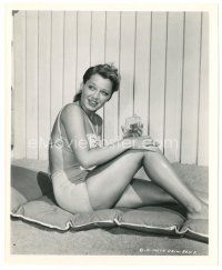 7s291 ELLEN DREW 8x10 still '30s c/u in bathing suit applying tanning oil by Cronenweth!