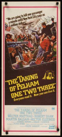 7w731 TAKING OF PELHAM ONE TWO THREE Aust daybill '74 subway train hijack art by Mort Kunstler!