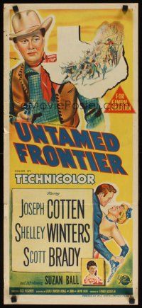 7w764 UNTAMED FRONTIER Aust daybill '52 cowboy Joseph Cotten, sexy showgirl Shelley Winters!