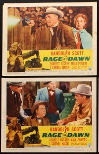 8a470 RAGE AT DAWN 6 LCs '55 outlaw hunter Randolph Scott in action, pretty Mala Powers!