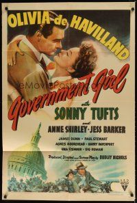 8f363 GOVERNMENT GIRL 1sh '43 art of Olivia de Havilland & Sonny Tufts in Washington D.C.!