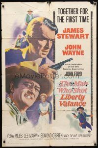 8f595 MAN WHO SHOT LIBERTY VALANCE 1sh '62 John Wayne & James Stewart 1st time together, John Ford