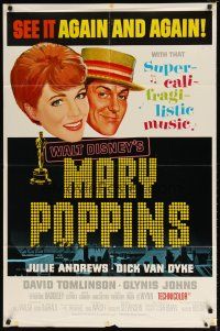 8f606 MARY POPPINS style A 1sh '64 Julie Andrews, Dick Van Dyke, Walt Disney classic!