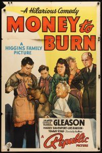 8f657 MONEY TO BURN 1sh '39 cool artwork of the Higgins Family w/huge dog!