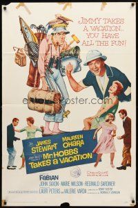 8f671 MR. HOBBS TAKES A VACATION 1sh '62 great wacky artwork of tourist Jimmy Stewart!