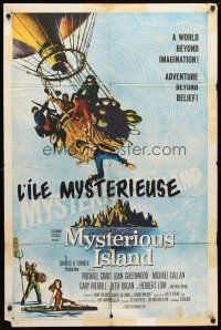 8f684 MYSTERIOUS ISLAND 1sh '61 Ray Harryhausen, Jules Verne sci-fi, cool hot-air balloon image!