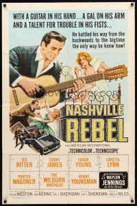 8f690 NASHVILLE REBEL 1sh '66 art of Waylon Jennings playing guitar & sexy near-naked girl!