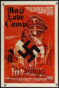 8f695 NAZI LOVE CAMP 1sh '77 classic bad taste image of tortured girls & swastika!