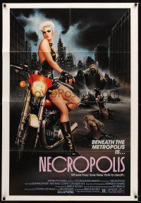 8f696 NECROPOLIS 1sh '86 art of sexy LeeAnne Baker on motorcycle w/zombies!