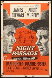 8f705 NIGHT PASSAGE 1sh '57 no one could stop the showdown between Jimmy Stewart & Audie Murphy!