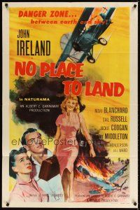 8f711 NO PLACE TO LAND 1sh '58 sexy full-length Mari Blanchard, Gail Russell, plane crash art!