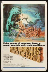 8f981 WHEN DINOSAURS RULED THE EARTH 1sh '71 Hammer, artwork of sexy cavewoman Victoria Vetri!