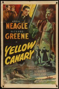 8f994 YELLOW CANARY style A 1sh '44 full-length art of Anna Neagle pointing gun, Richard Greene