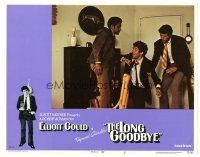 8g169 LONG GOODBYE LC #6 '74 two guys help drunk Elliott Gould as Philip Marlowe stand up!