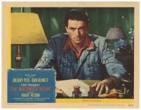 8g800 MACOMBER AFFAIR LC #4 '47 close up of intense Gregory Peck seated at table, Hemingway!