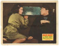 8g809 MAN HUNT LC '41 Walter Pidgeon looks at Joan Bennett in back seat of car, Fritz Lang