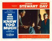 8g177 MAN WHO KNEW TOO MUCH LC #8 '56 Alfred Hitchcock, Jimmy Stewart w/boy & man with gun!