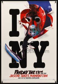 8h259 FRIDAY THE 13th PART VIII teaser 1sh '89 Jason in Manhattan, recalled I Love New York style!