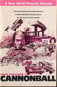 8m566 CANNONBALL pressbook '76 David Carradine, sexy Veronica Hamel, trans-am car racing!