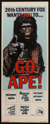 8z311 GO APE insert '74 5-bill Planet of the Apes, wonderful Uncle Sam parody art!