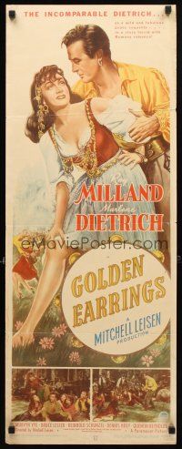 8z317 GOLDEN EARRINGS insert '47 artwork of sexy gypsy Marlene Dietrich & Ray Milland!